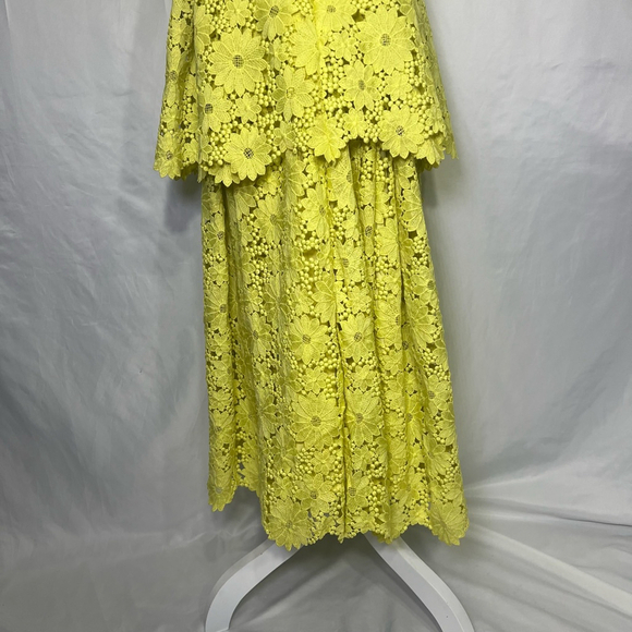 Anthropologie Maeve Tiered Lace Eyelet Dress Chartreuse Yellow Sz 8 Midi Flowy - Picture 10 of 16